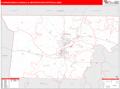 Florence-Muscle Shoals Metro Area Digital Map Red Line Style